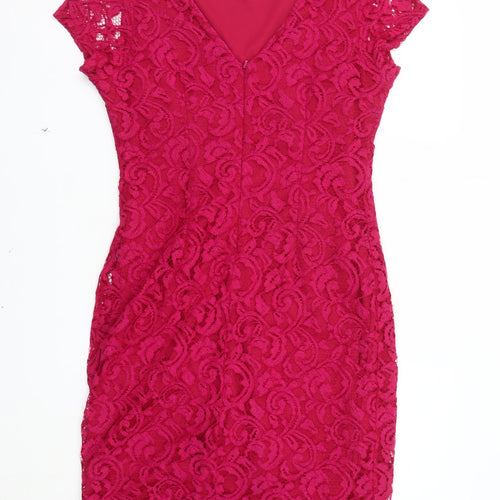 Roman Pink Lace Sheath Dress Women Size 14 V-Neck