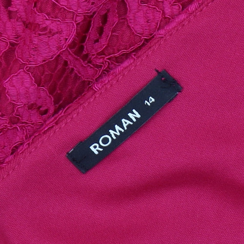Roman Pink Lace Sheath Dress Women Size 14 V-Neck