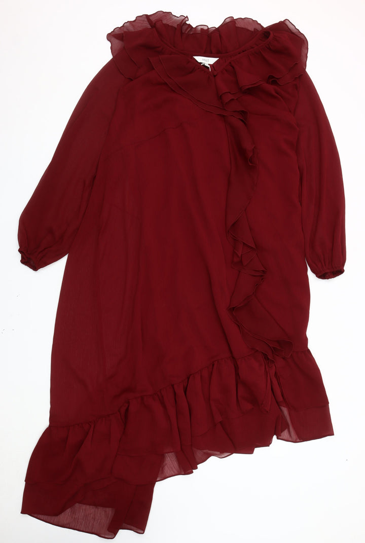 Marks and Spencer Red Ruffle Long Dress - Women Size 8