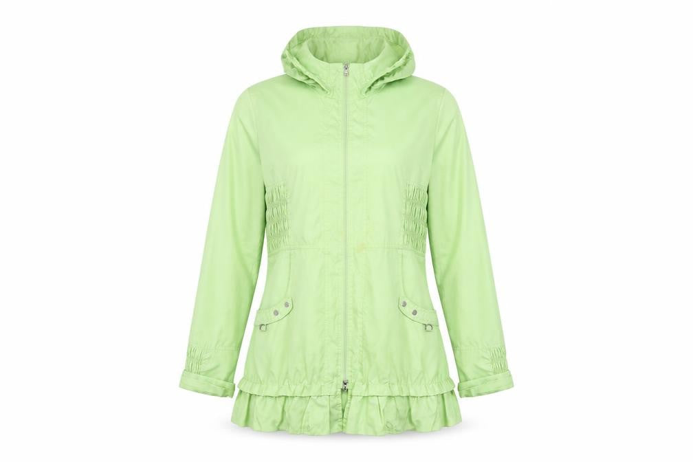 Front view of TAGG Women's Green Hooded Rain Coat, size 10