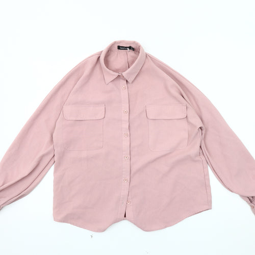 boohoo Women's Pink Button-Up Shirt, Size 6, Classic Style
