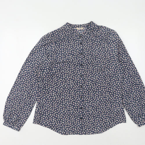 Marks and Spencer Women's Blue Floral Button-Up Shirt