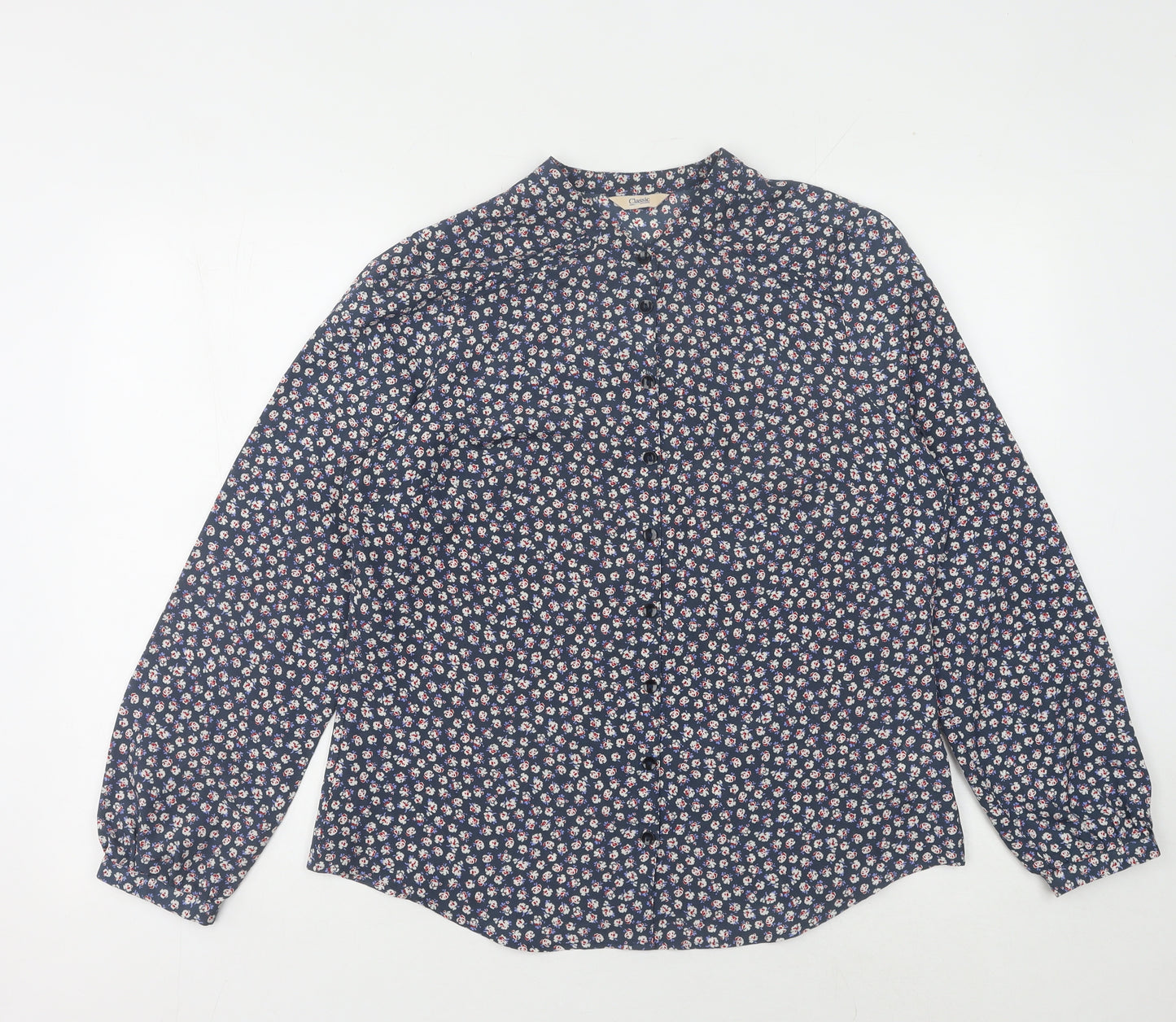 Marks and Spencer Women's Blue Floral Button-Up Shirt