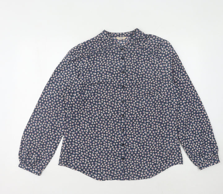 Marks and Spencer Women's Blue Floral Button-Up Shirt