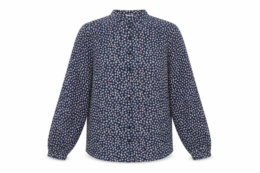 Front view of Marks & Spencer Women's Blue Floral Button-Up Shirt