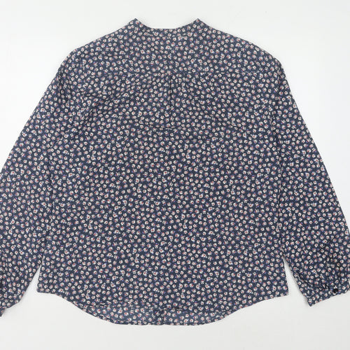 Marks and Spencer Women's Blue Floral Button-Up Shirt