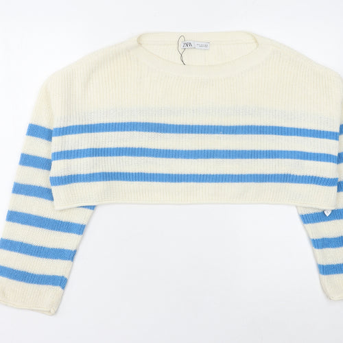 Zara Women's Ivory Striped Pullover Jumper S