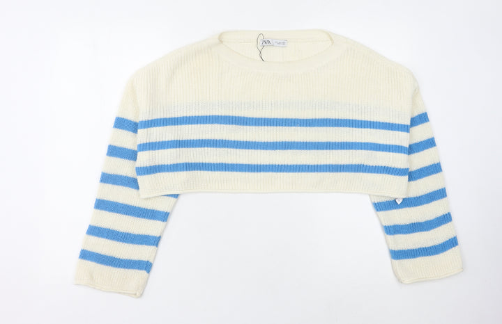 Zara Women's Ivory Striped Pullover Jumper S