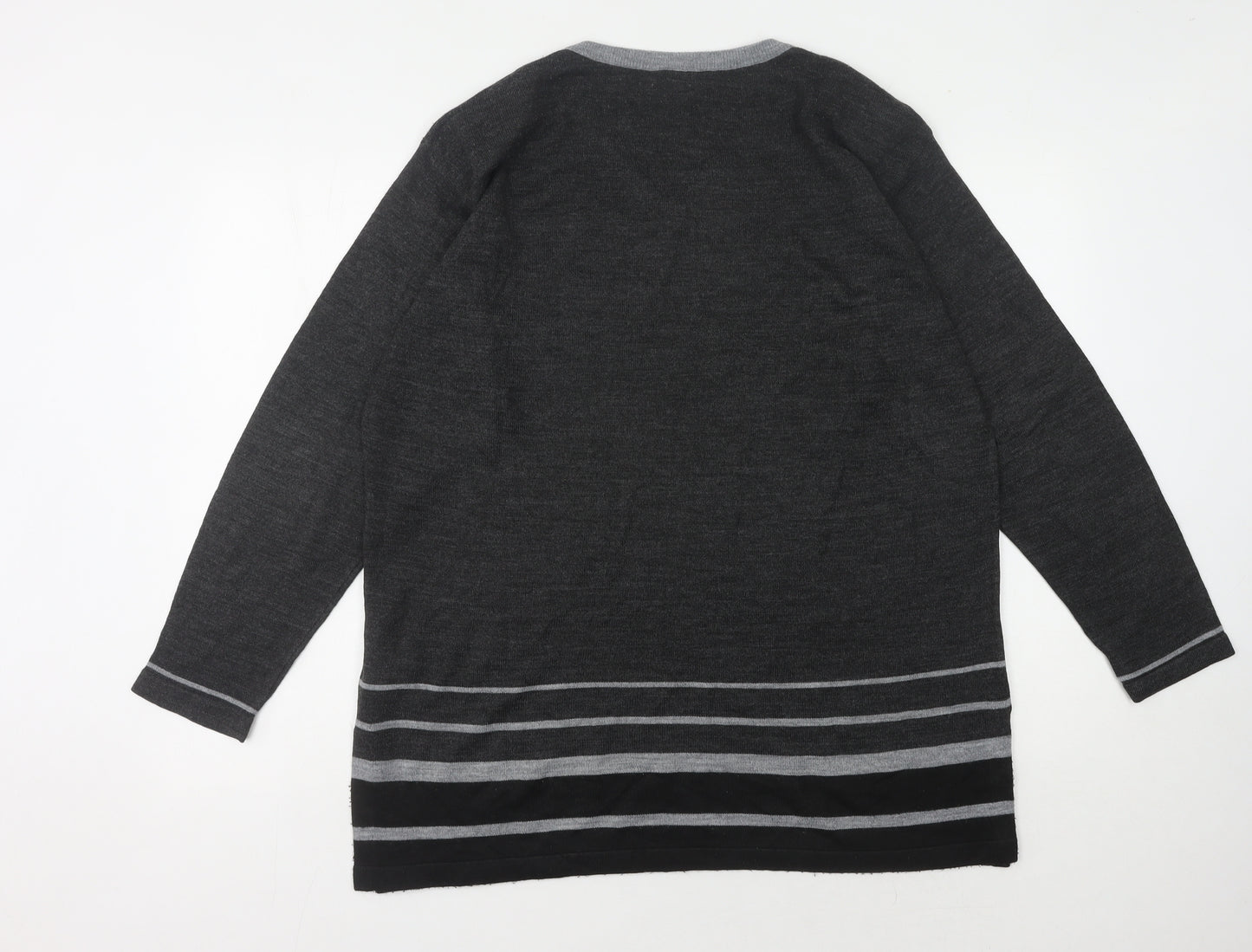 C&A Women's Grey V-Neck Pullover Jumper Size 14