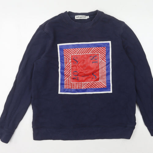 Self-Portrait Men's Blue Graphic Pullover Sweatshirt L