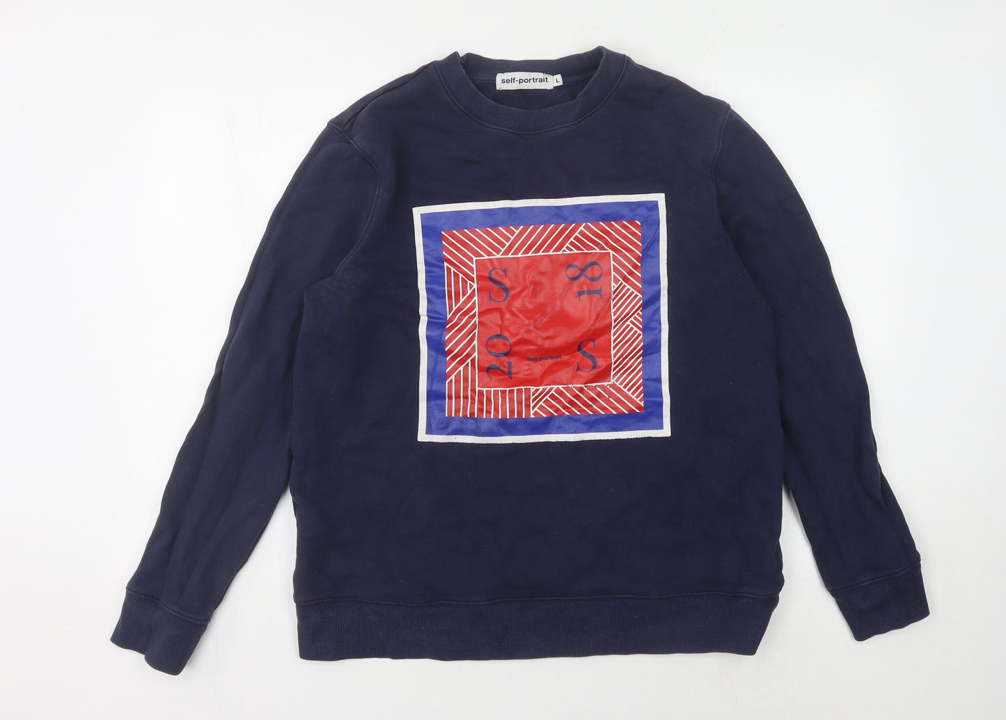 Self-Portrait Men's Blue Graphic Pullover Sweatshirt L