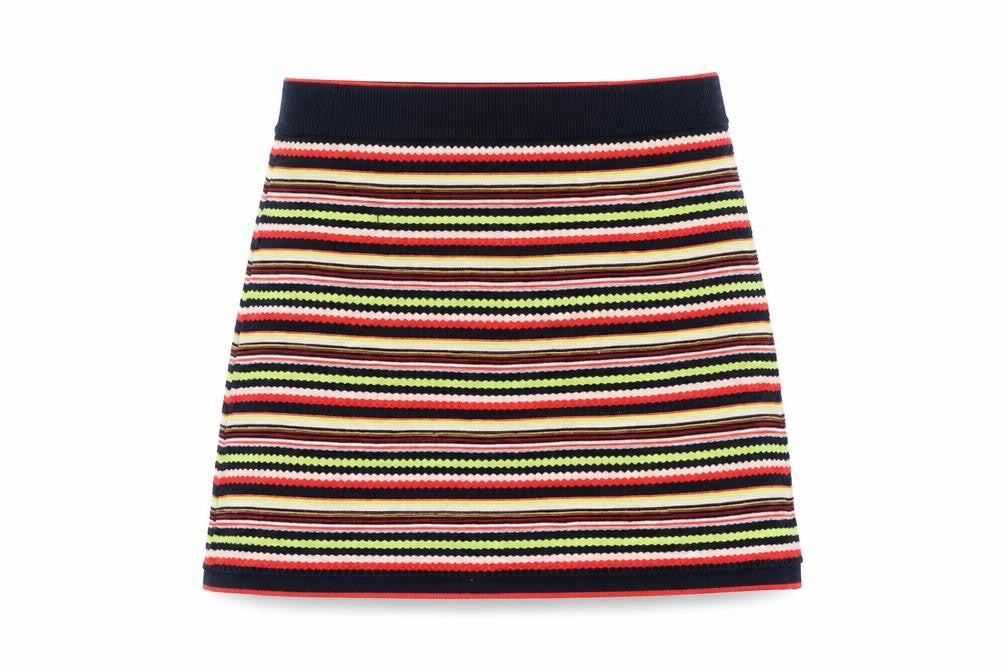 Front view of Zara women’s multicoloured striped knit skirt, size UK 8