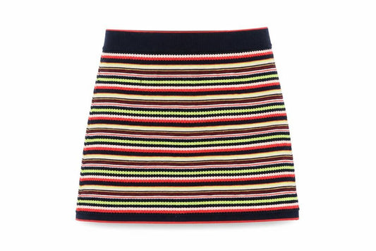 Front view of Zara women’s multicoloured striped knit skirt, size UK 8