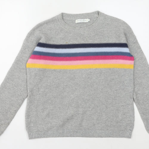 John Lewis Women's Grey Striped Pullover Jumper Size 8