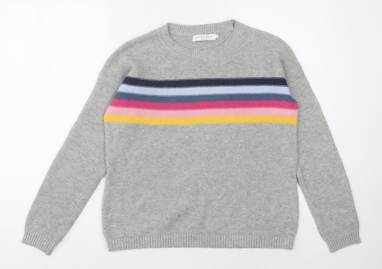 John Lewis Women's Grey Striped Pullover Jumper Size 8