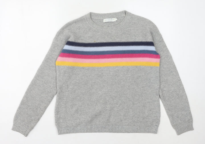 John Lewis Women's Grey Striped Pullover Jumper Size 8