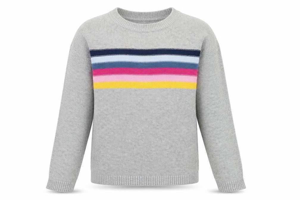 Front view of John Lewis Women's Grey Striped jumper, size 8