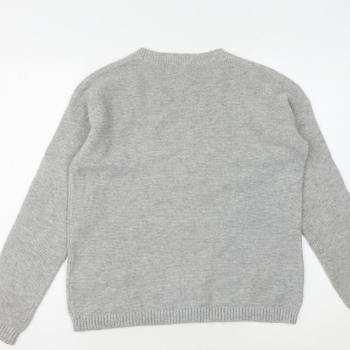 John Lewis Women's Grey Striped Pullover Jumper Size 8
