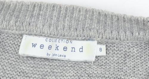 John Lewis Women's Grey Striped Pullover Jumper Size 8