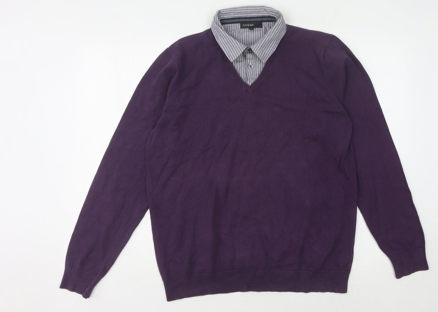 Marks and Spencer Men’s Purple V-Neck Jumper M