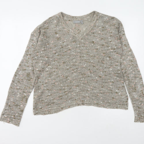 Fransa Women's Grey V-Neck Knit Jumper M