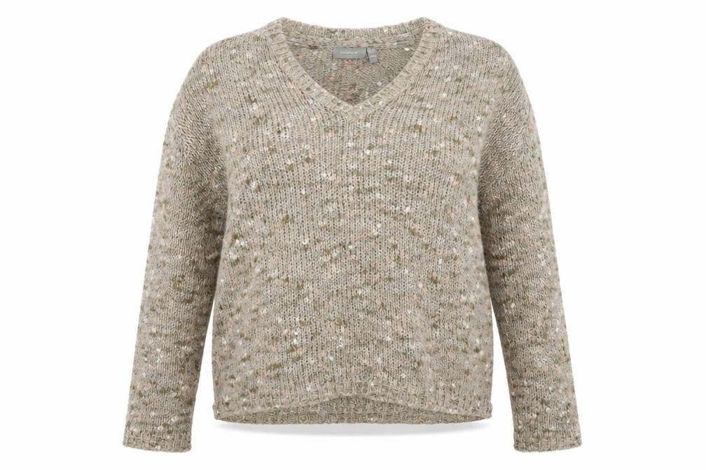 Front view of Fransa Women's Grey V-Neck Knit Jumper M