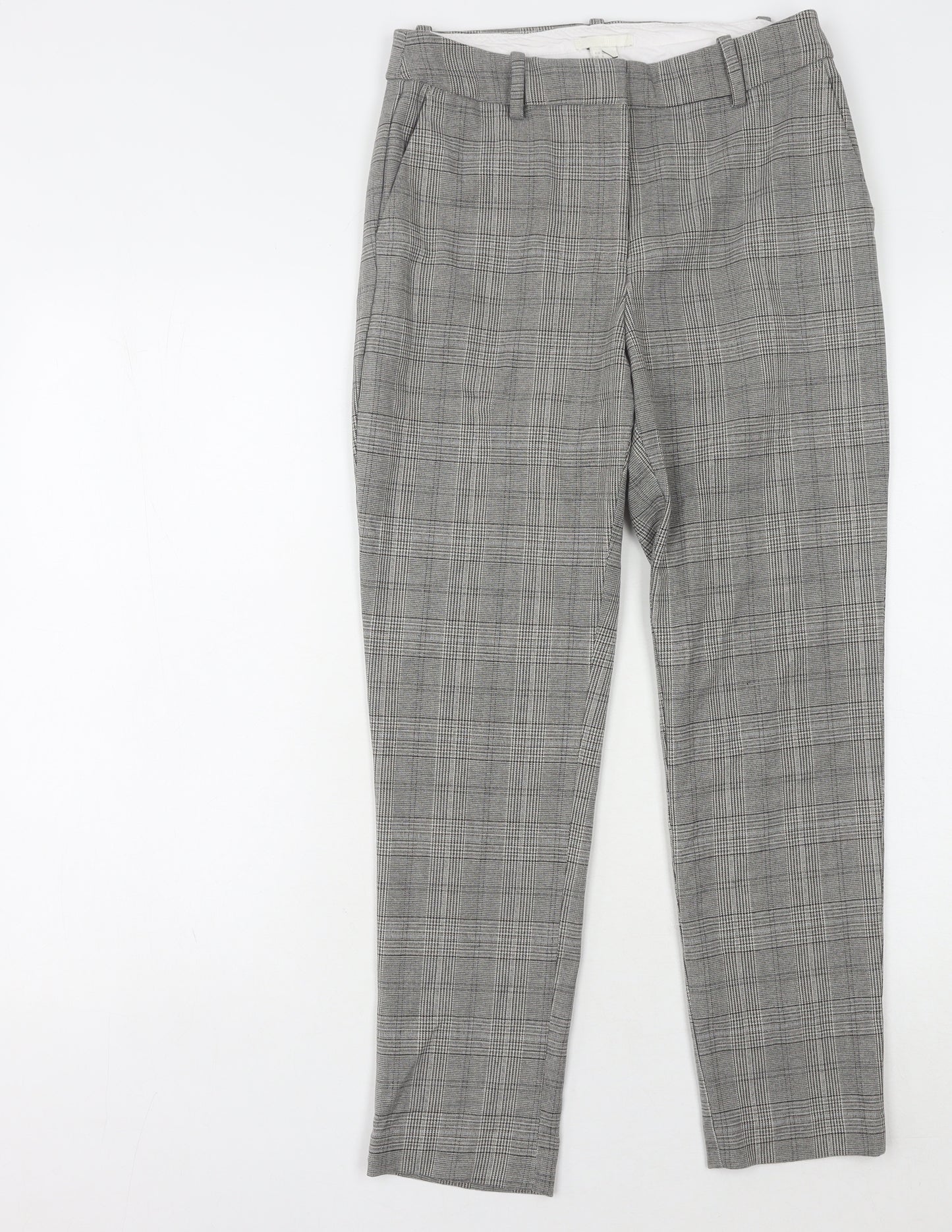 H&M Women's Grey Check Trousers Size 8
