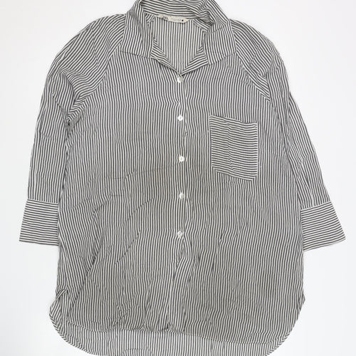Zara Women's Striped Button-Up Shirt, Size 12, Black