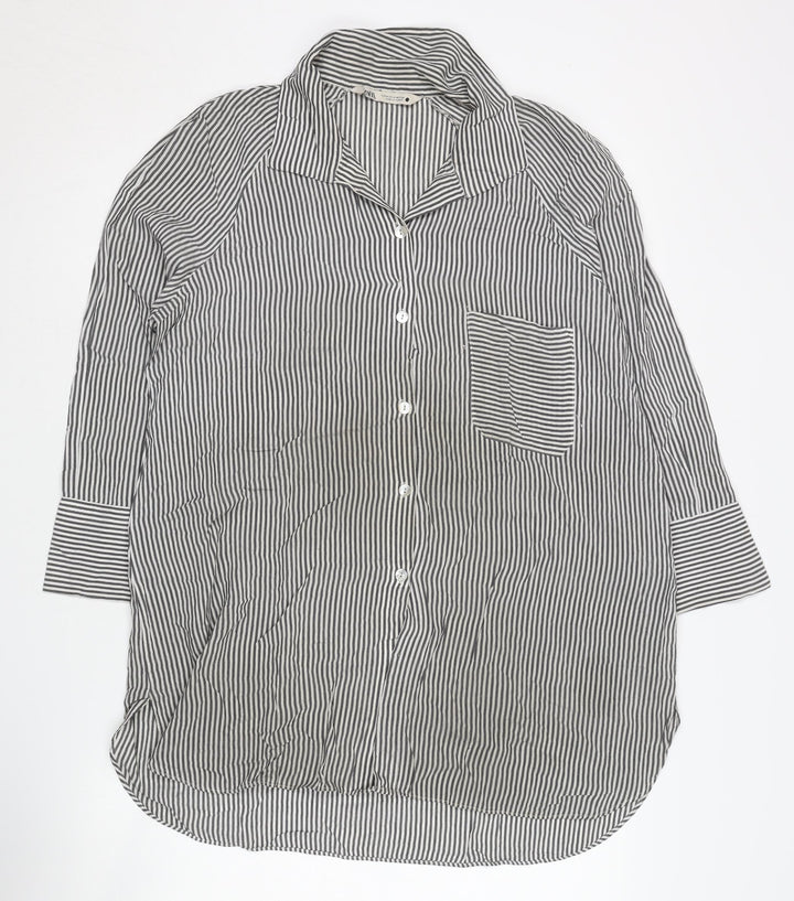 Zara Women's Striped Button-Up Shirt, Size 12, Black