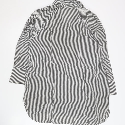 Zara Women's Striped Button-Up Shirt, Size 12, Black