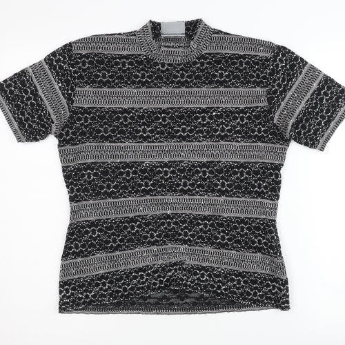 Wallis Women's Black Geometric Mock Neck Top, Size 14