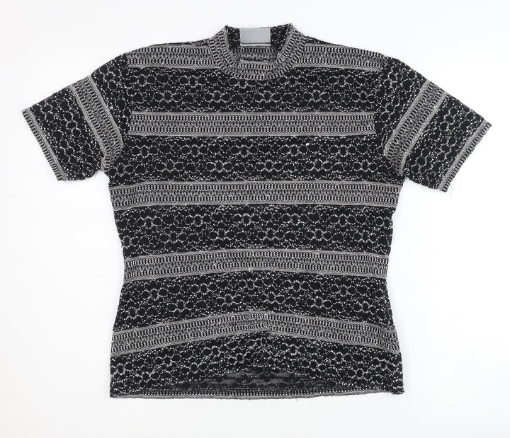 Wallis Women's Black Geometric Mock Neck Top, Size 14