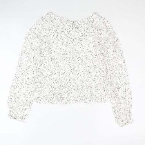 H&M Women's White Polka Dot Blouse Size 14