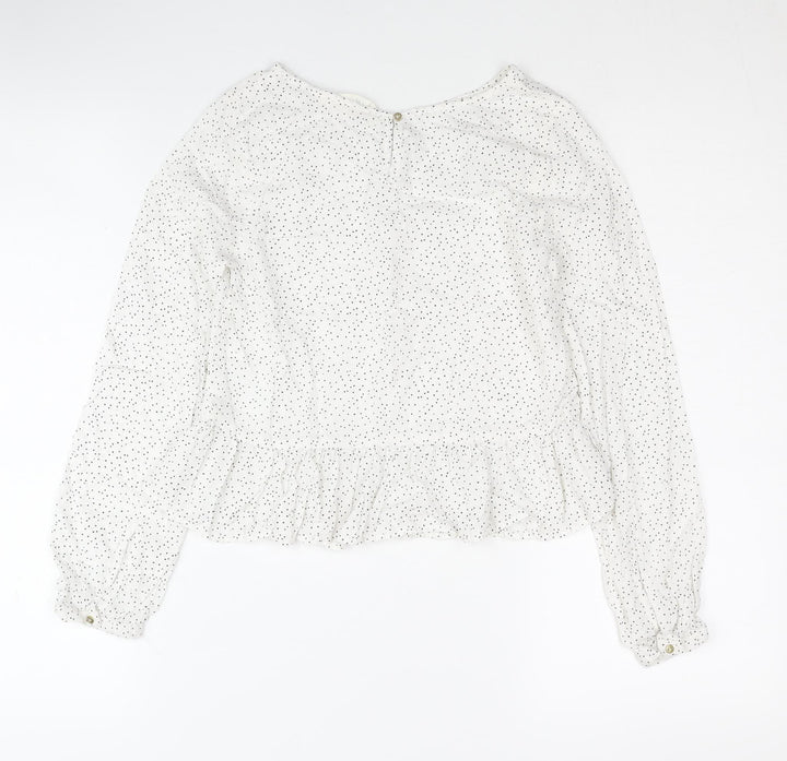 H&M Women's White Polka Dot Blouse Size 14