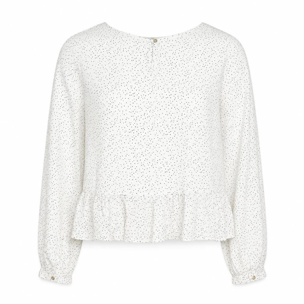 Front view of H&M Women's White Polka Dot Blouse, size 14