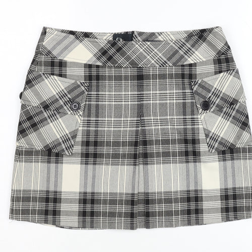 Mexx Women's Black Plaid Skirt, Size 10, Button Accents