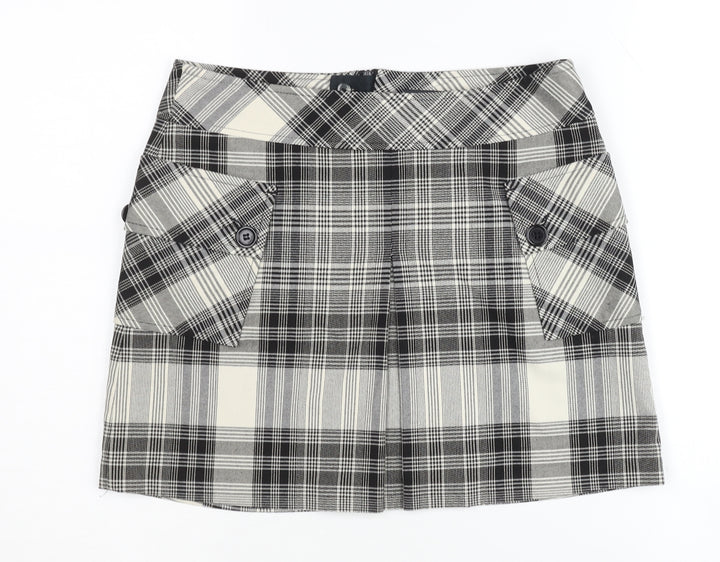 Mexx Women's Black Plaid Skirt, Size 10, Button Accents