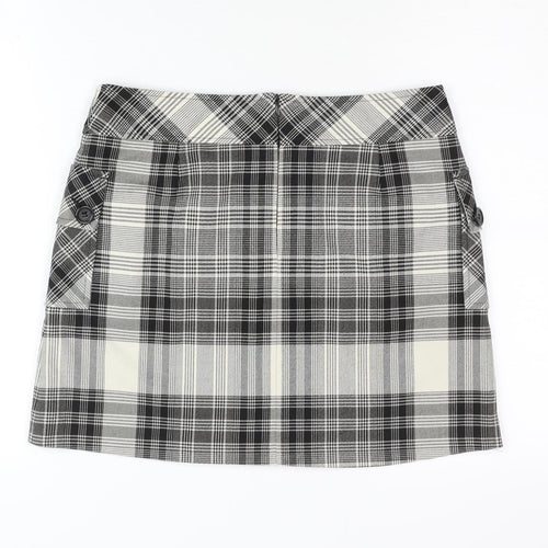 Mexx Women's Black Plaid Skirt, Size 10, Button Accents