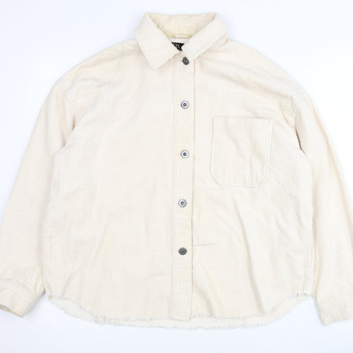 Zara Women's Beige Corduroy Button-Up Shirt - Size S