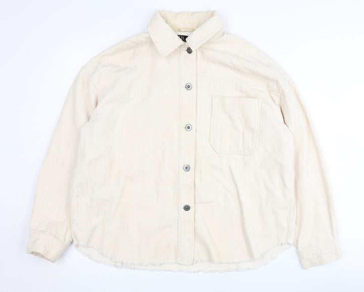 Zara Women's Beige Corduroy Button-Up Shirt - Size S