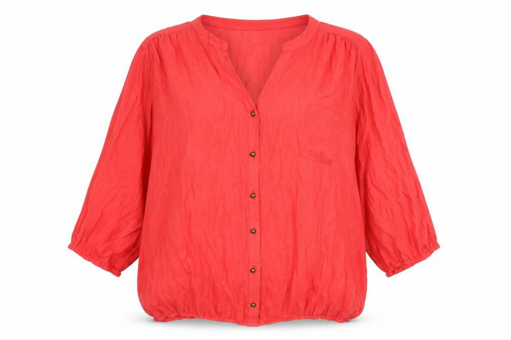 Front view of Wallis Women's Red XL Blouse Casual Button 3/4 Sleeve