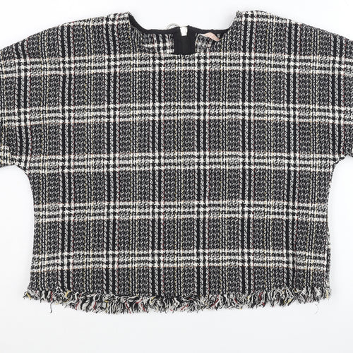 Zara Women's Black Plaid Cropped Blouse Size 6