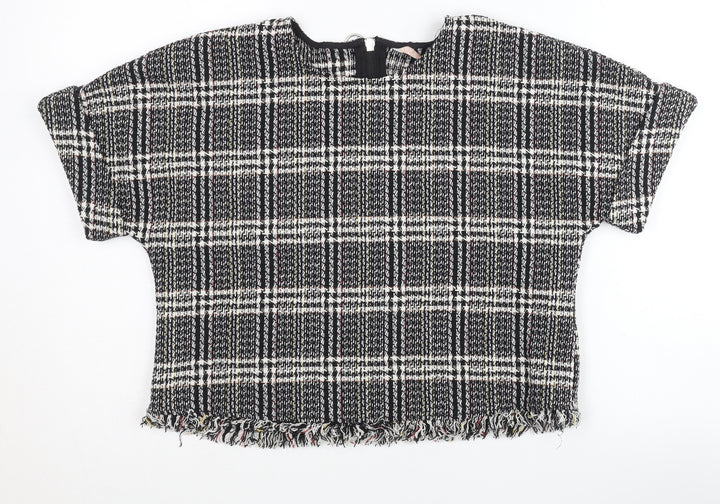 Zara Women's Black Plaid Cropped Blouse Size 6