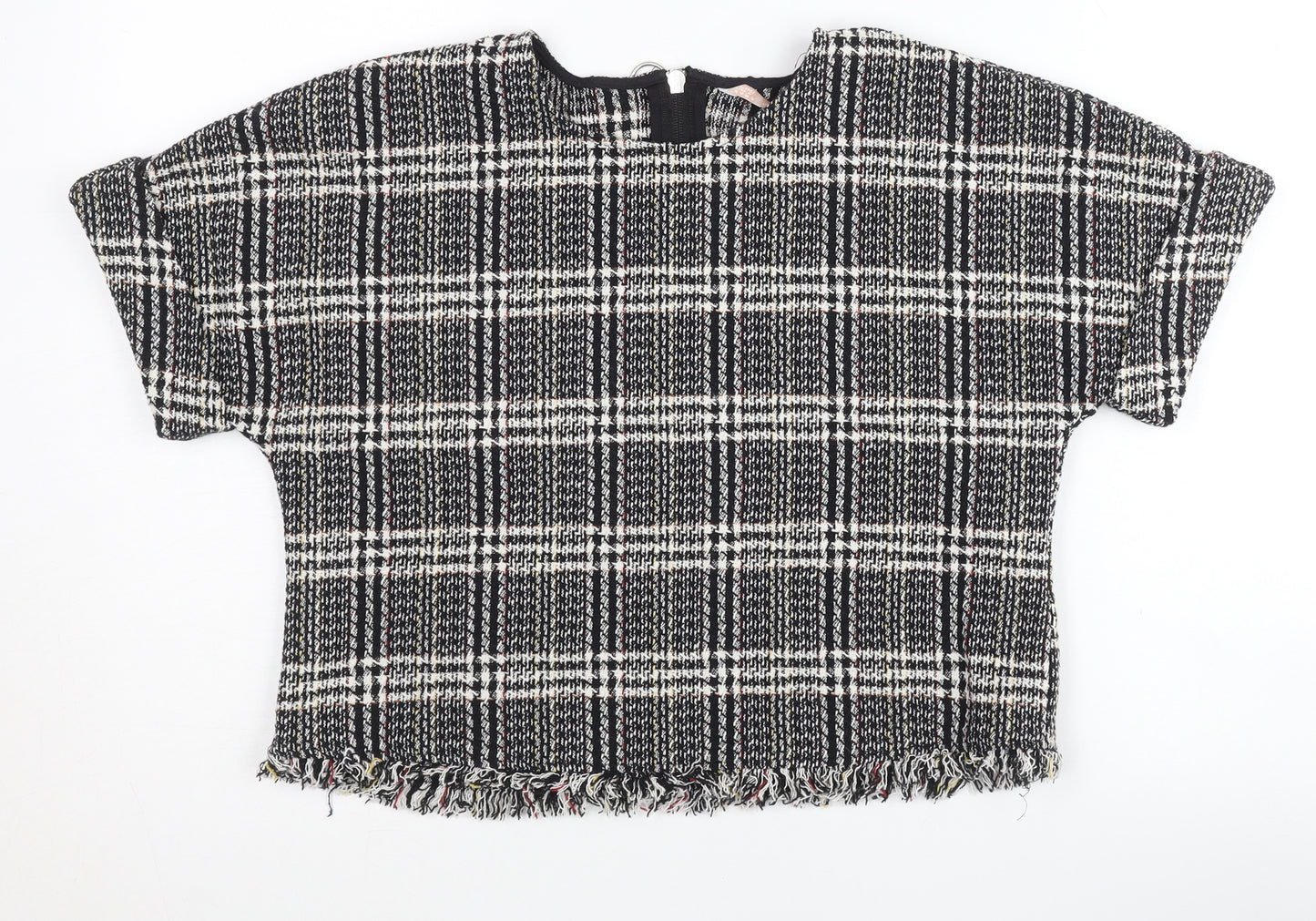 Zara Women's Black Plaid Cropped Blouse Size 6