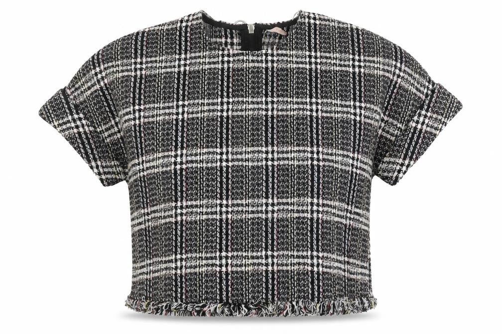 Front view of Zara Women's Black Plaid Cropped Blouse, size 6