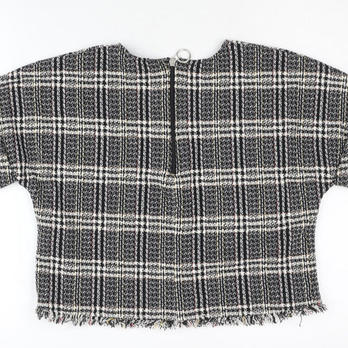 Zara Women's Black Plaid Cropped Blouse Size 6