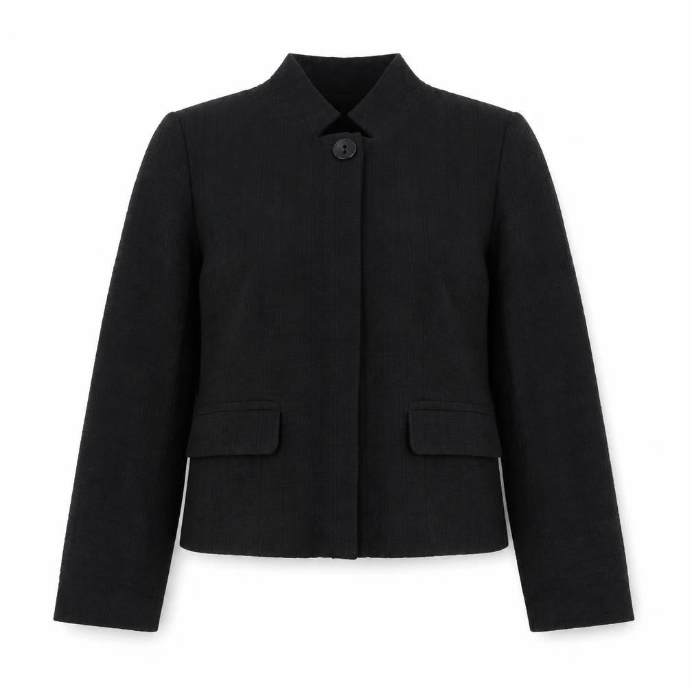 Front view of OFFshoot Black Women's Blazer, size 12, Long Sleeve