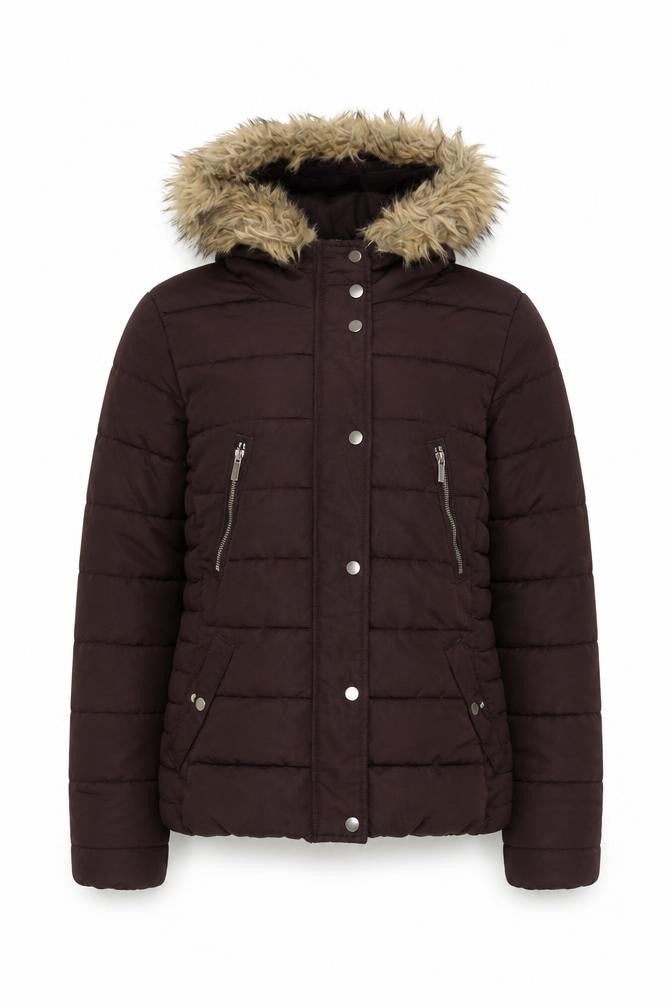 Front view of H&M Women's Brown Puffer Jacket, size 10