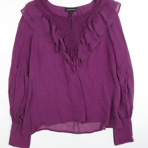 Warehouse Women's Purple Ruffle Tunic Blouse Size 14