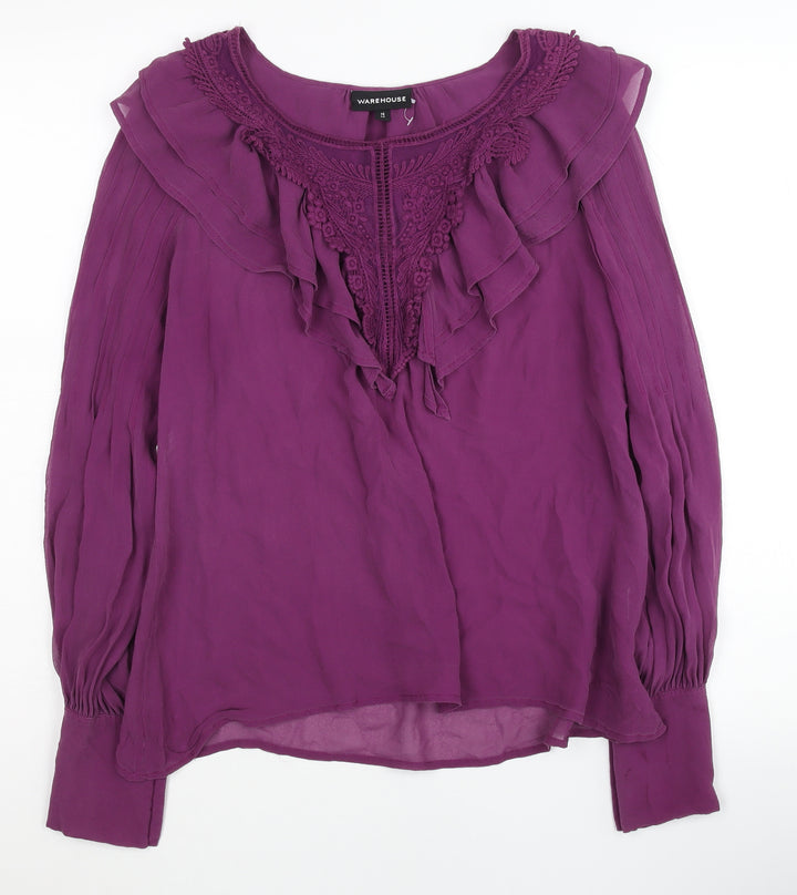Warehouse Women's Purple Ruffle Tunic Blouse Size 14